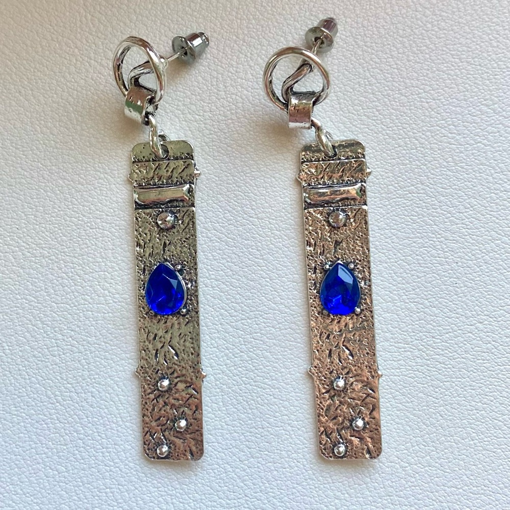 Silver and Blue Drop Earrings